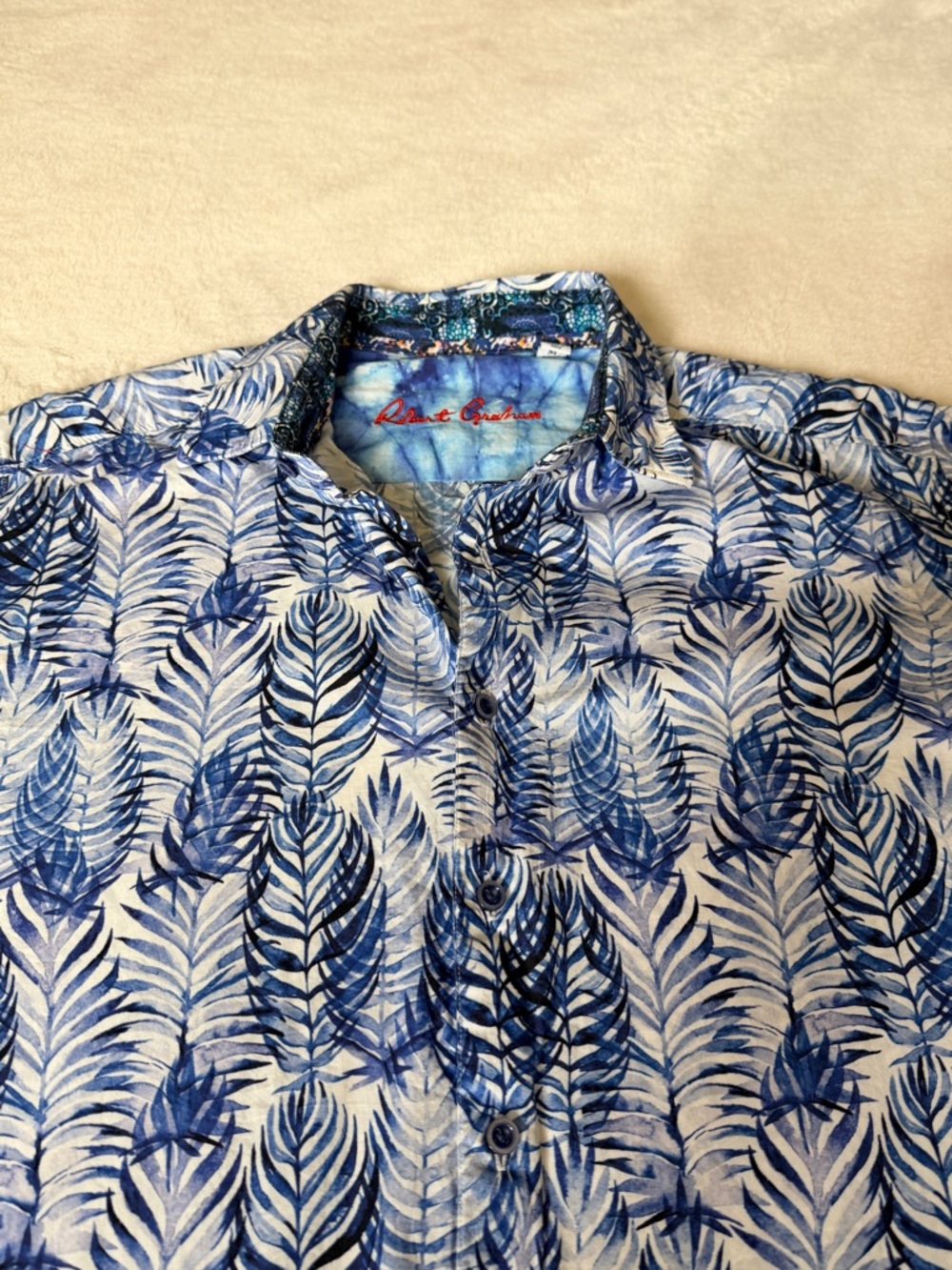 Robert Graham Blue & White Fern Leaf-Pattern Button-Down Shirt Flip Cuff summer!